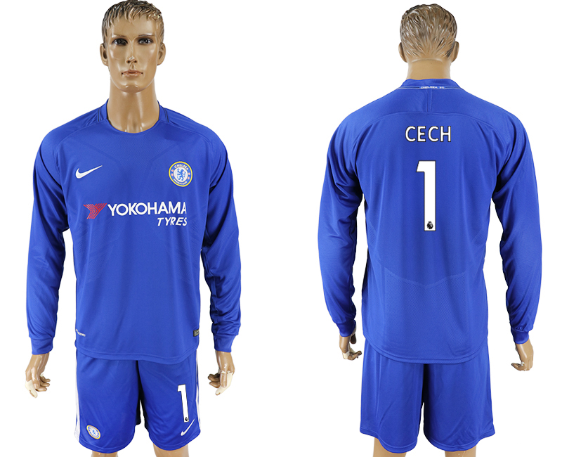 2017-18 Chelsea 1 CECH Home Long Sleeve Soccer Jersey