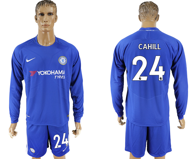 2017-18 Chelsea 24 CAHILL Home Long Sleeve Soccer Jersey