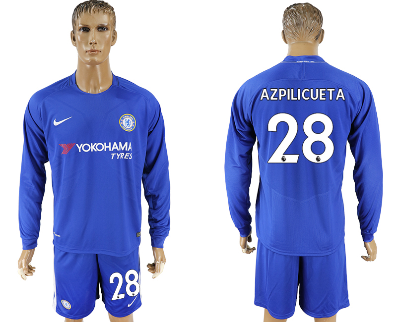2017-18 Chelsea 28 AZPILICUETA Home Long Sleeve Soccer Jersey