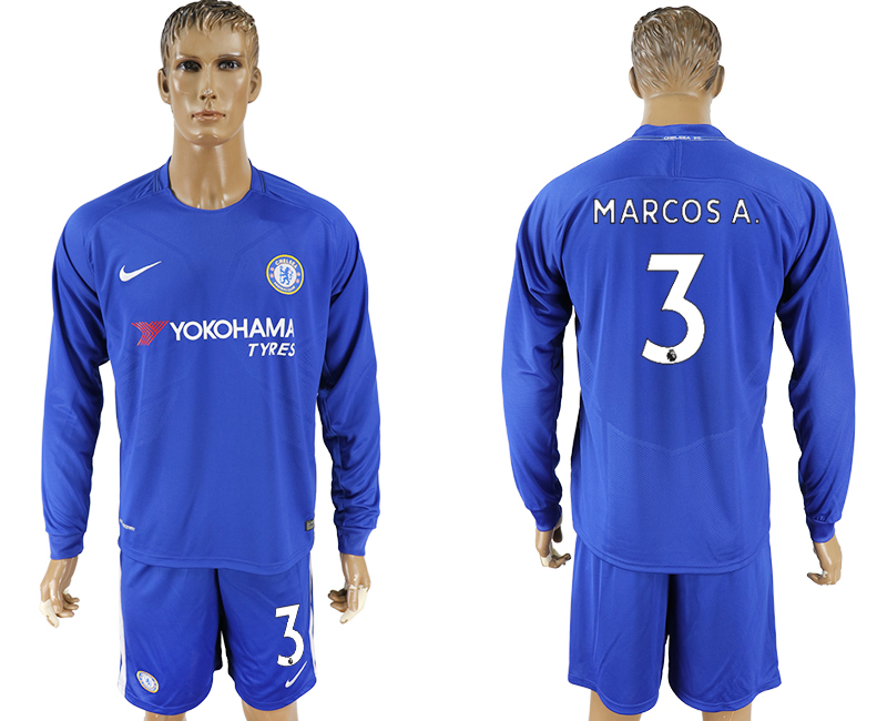 2017-18 Chelsea 3 MARCOS A. Home Long Sleeve Soccer Jersey
