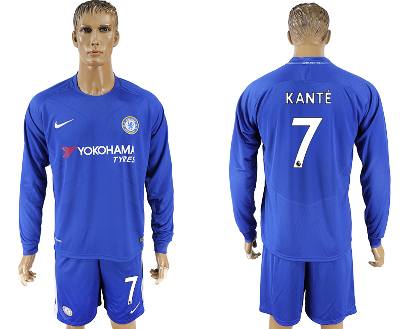 2017-18 Chelsea 7 KANTE Home Long Sleeve Soccer Jersey