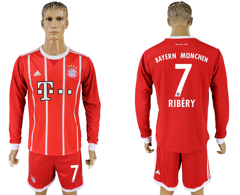 2017-18 Bayern Munich 7 RIBERY Home Long Sleeve Soccer Jersey
