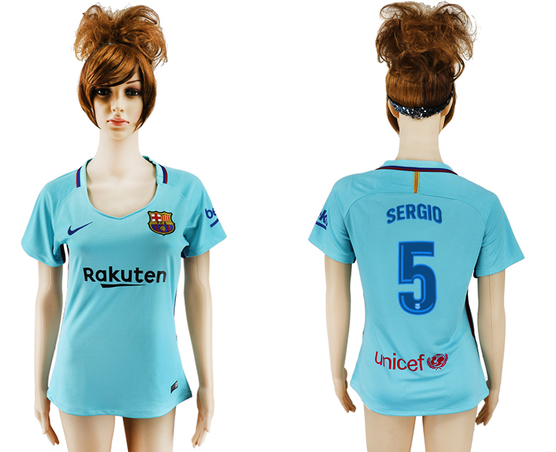 2017-18 Barcelona 5 SERGIO Away Women Soccer Jersey