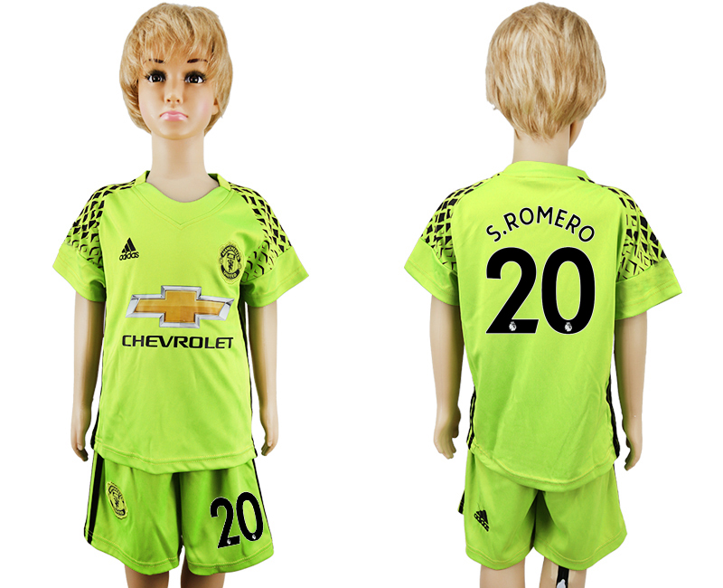 2017-18 Manchester United 20 S.ROMERO luorescent Green Youth Goalkeeper Soccer Jersey