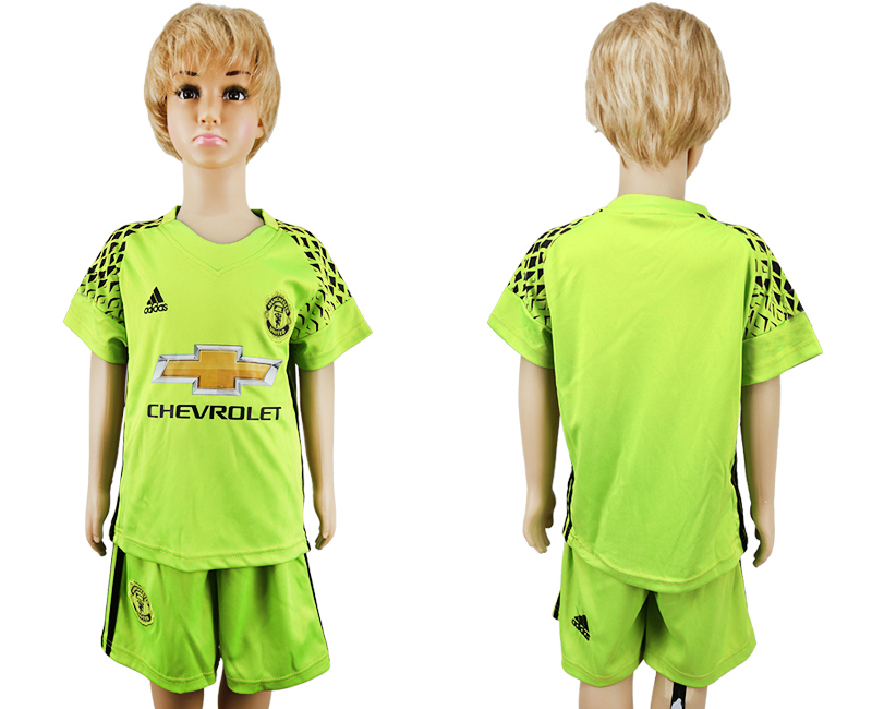 2017-18 Manchester United Fluorescent Green Youth Goalkeeper Soccer Jersey
