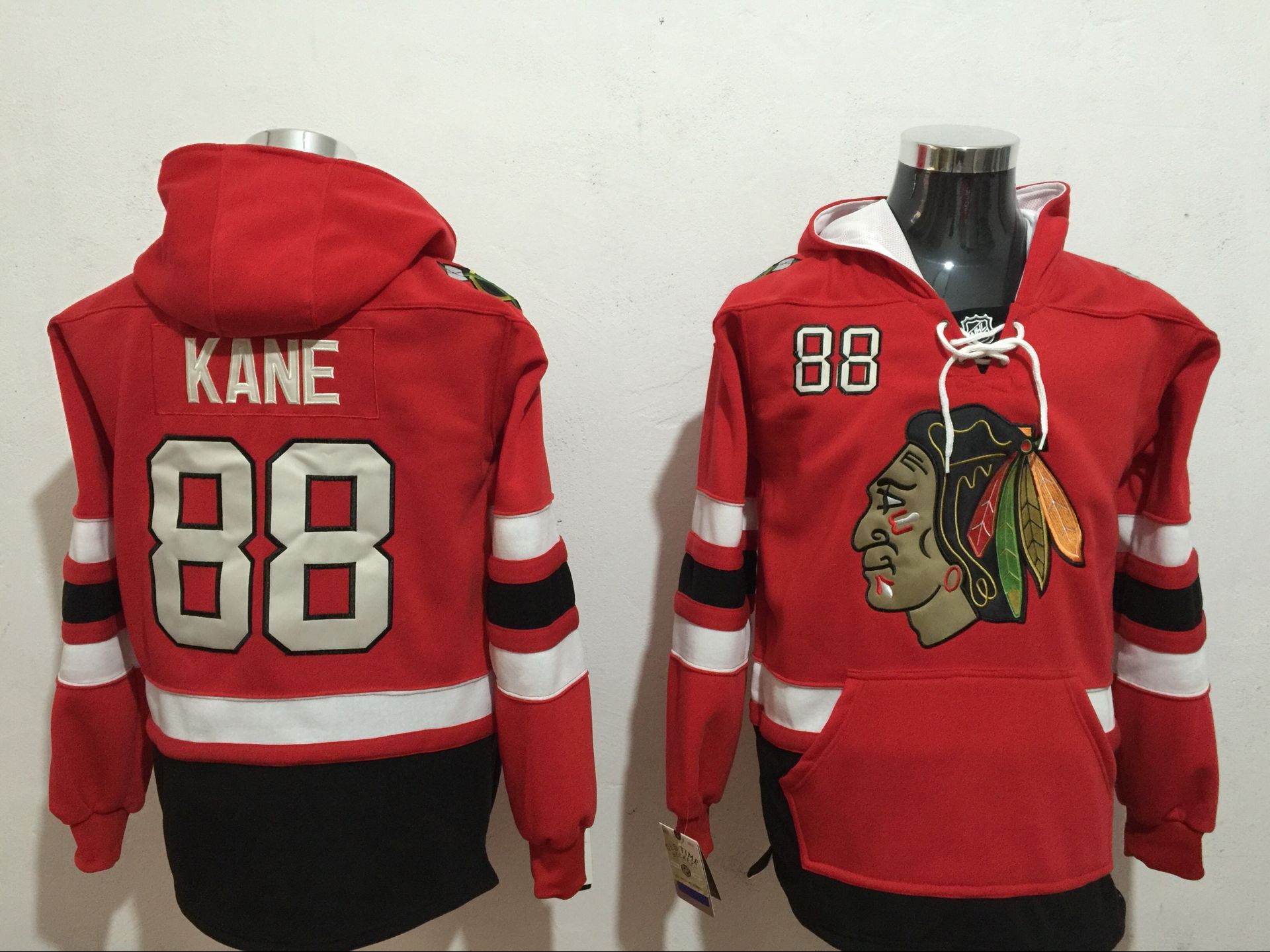 Blackhawks 88 Patrick Kane Red All Stitched Hooded Sweatshirt - Click Image to Close