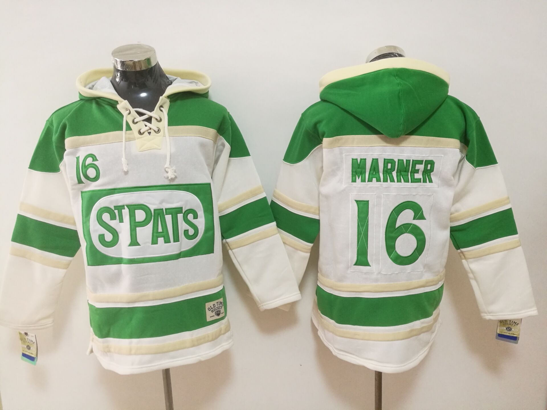 Maple Leafs 16 Mitchel Marner White St. Patrick's Day All Stitched Hooded Sweatshirt