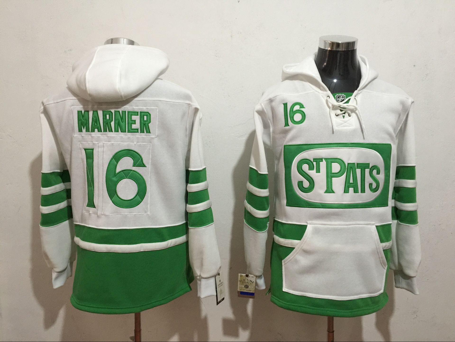 Maple Leafs 16 Mitchel Marner White St. Patrick's Day All Stitched Hooded Sweatshirt2