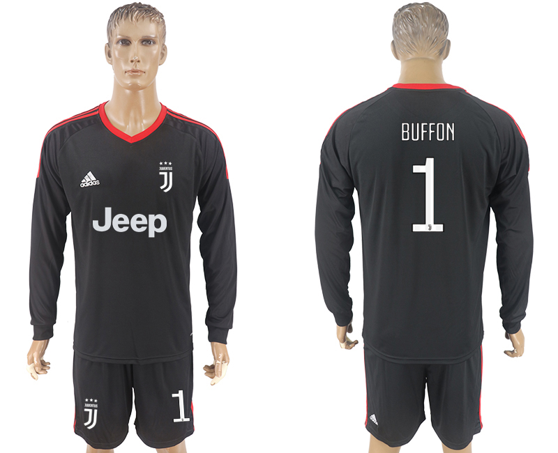 2017-18 Juventus 1 BUFFON Black Goalkeeper Long Sleeve Soccer Jersey