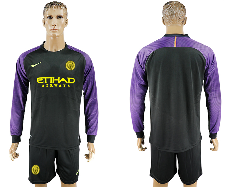 2017-18 Manchester City Black Goalkeeper Long Sleeve Soccer Jersey