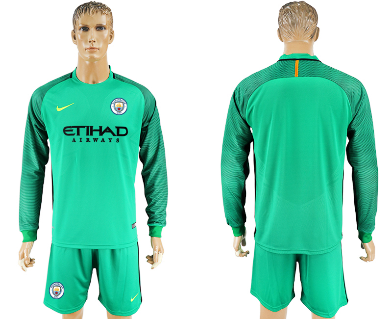 2017-18 Manchester City Green Goalkeeper Long Sleeve Soccer Jersey 2017-18 Manchester City Green Goalkeeper Long Sleeve Soccer Jersey
