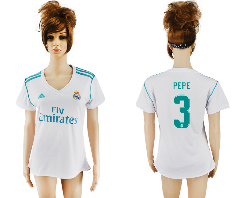 2017-18 Real Madrid 3 PEPE Home Women Soccer Jersey