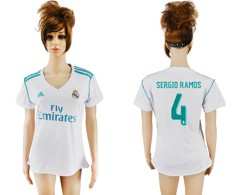 2017-18 Real Madrid 4 SERGIO RAMOS Home Women Soccer Jersey 2017-18 Real Madrid 4 SERGIO RAMOS Home Women Soccer Jersey