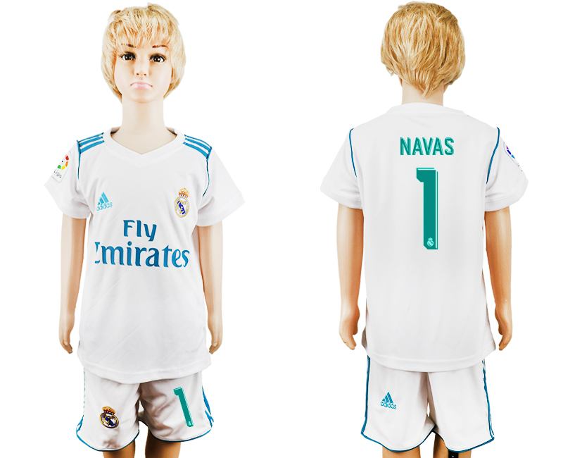 2017-18 Real Madrid 1 NAVAS Home Youth Soccer Jersey 2017-18 Real Madrid 1 NAVAS Home Youth Soccer Jersey
