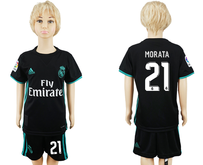 2017-18 Real Madrid 21 MORATA Away Youth Soccer Jersey