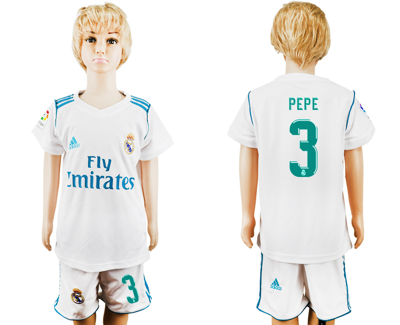 2017-18 Real Madrid 3 PEPE Home Youth Soccer Jersey