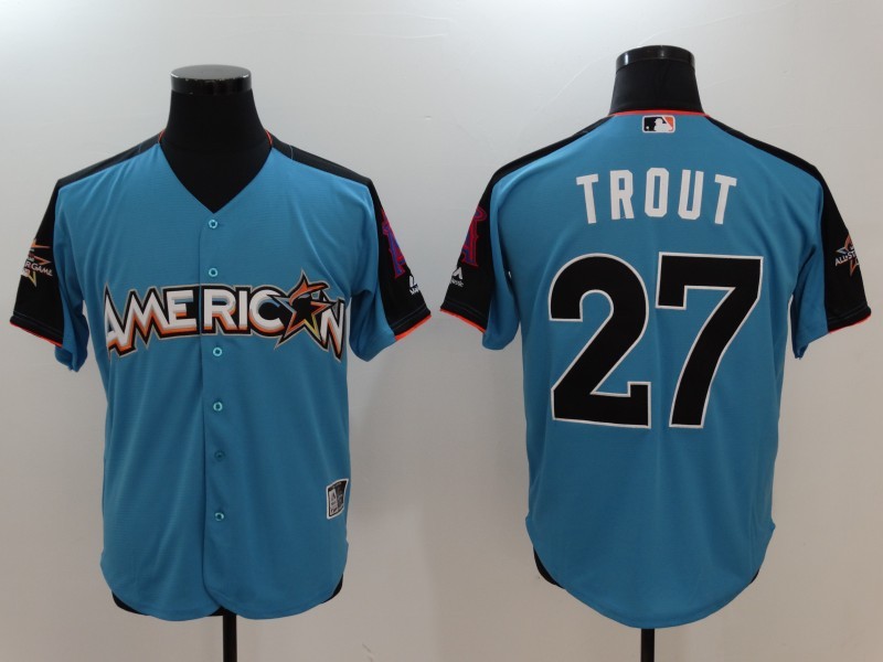 American League 27 Mike Trout Blue 2017 MLB All-Star Game Home Run Derby Jersey