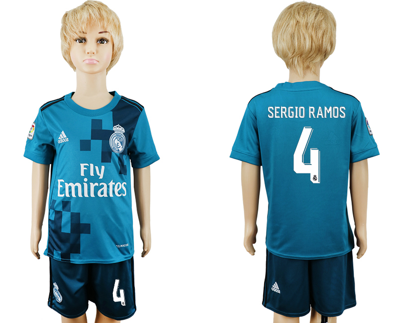 2017-18 Real Madrid 4 SERGIO RAMOS Third Away Youth Soccer Jersey