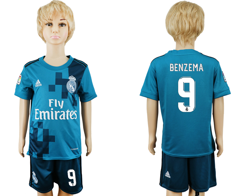 2017-18 Real Madrid 9 BENZEMA Third Away Youth Soccer Jersey