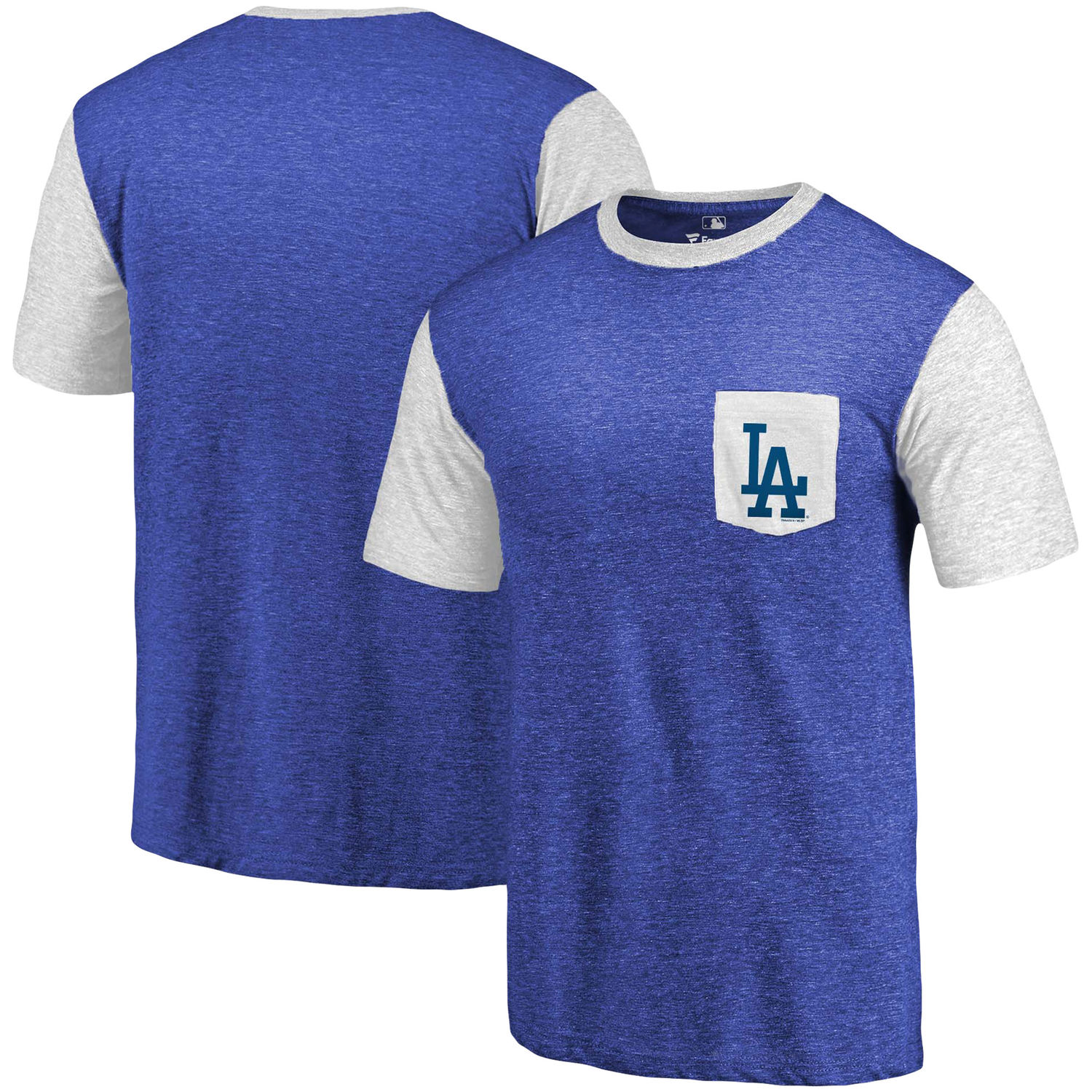 Men's Los Angeles Dodgers Fanatics Branded Royal/White Refresh Pocket T-Shirt - Click Image to Close