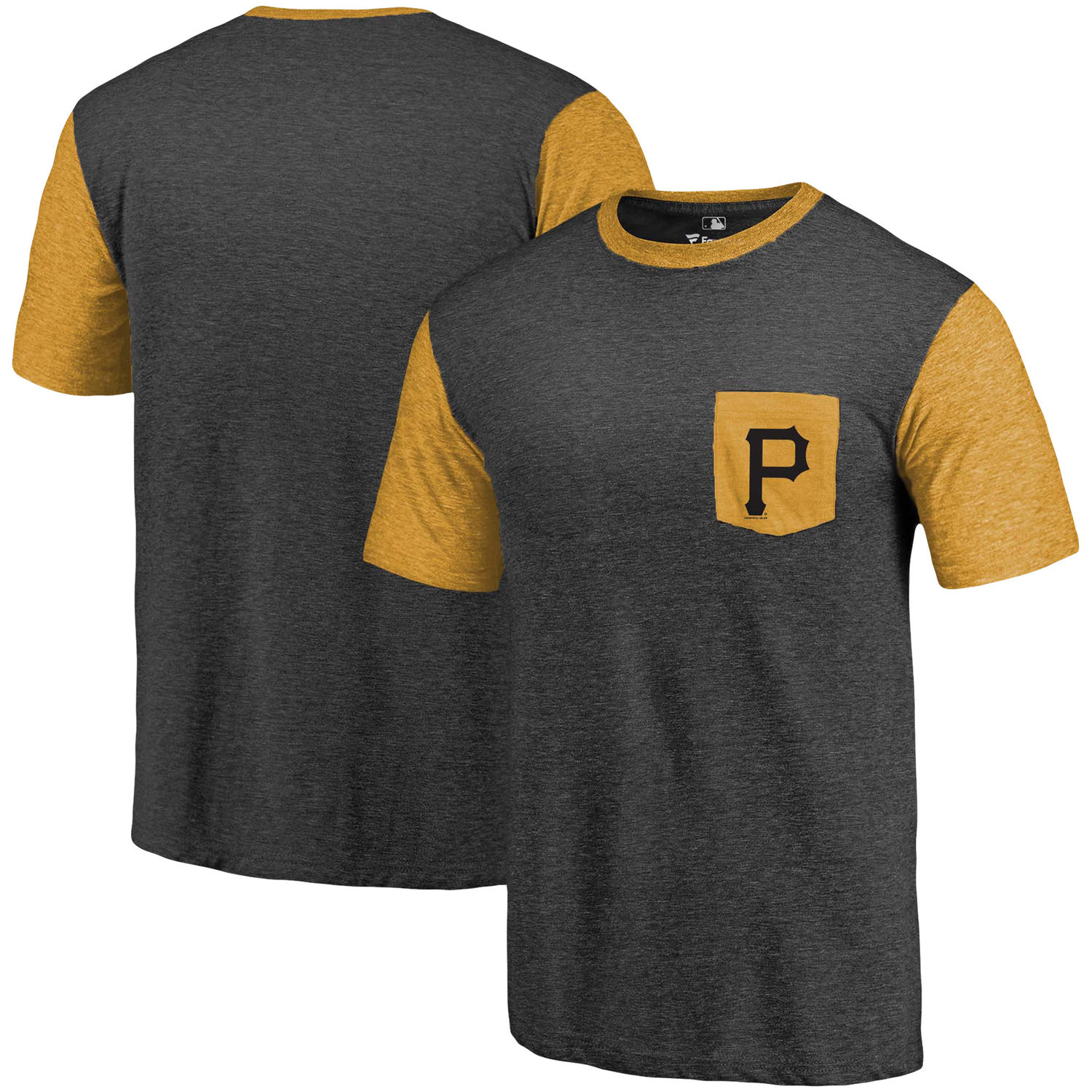 Men's Pittsburgh Pirates Fanatics Branded Black/Gold Refresh Pocket T-Shirt - Click Image to Close