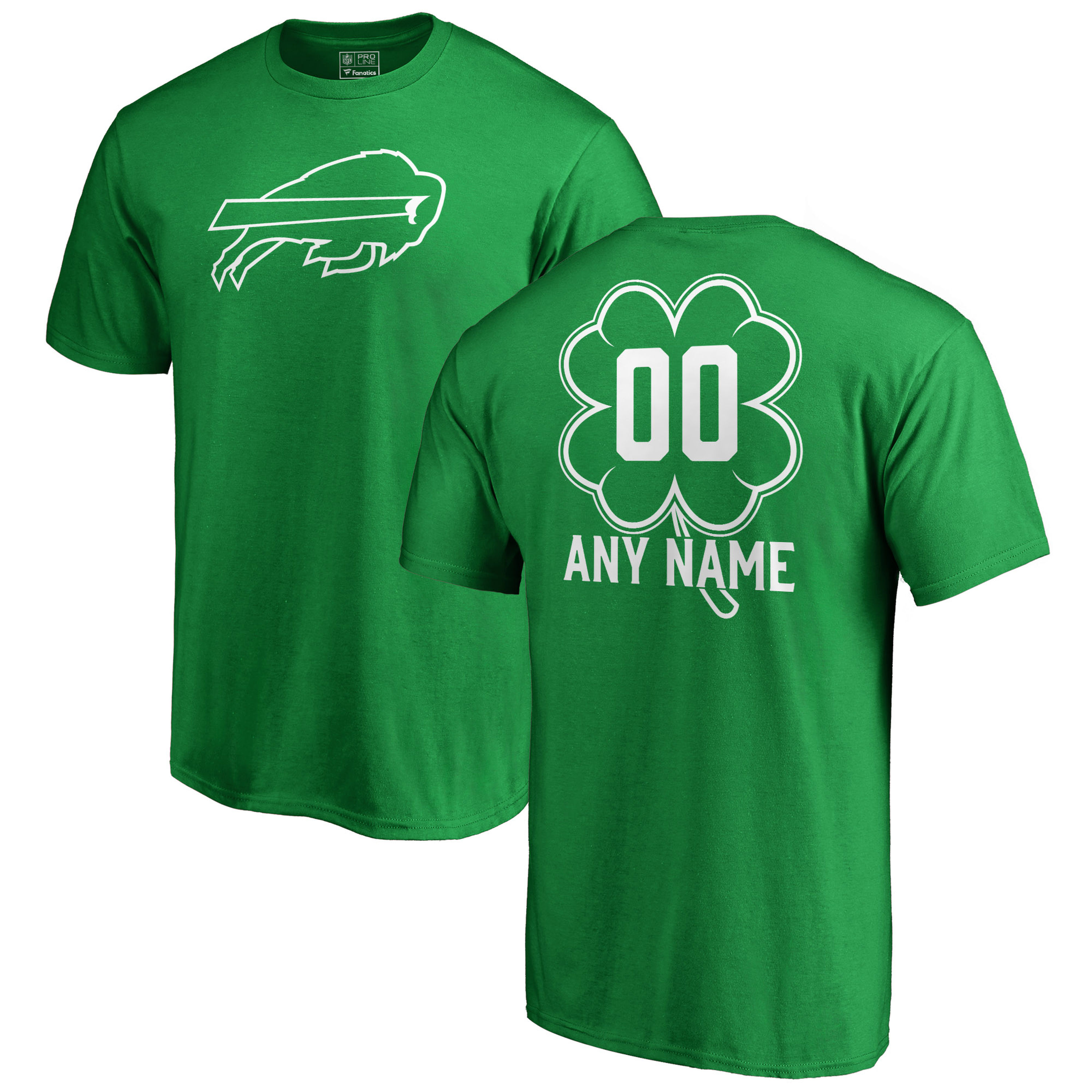 Men's Buffalo Bills NFL Pro Line by Fanatics Branded Kelly Green St. Patrick's Day Personalized Name & Number T-Shirt