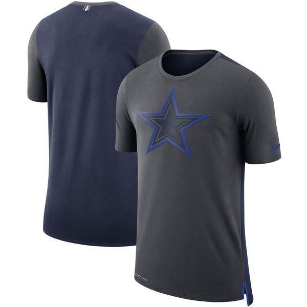 Men's Dallas Cowboys Nike Charcoal/Navy Sideline Travel Mesh Performance T-Shirt