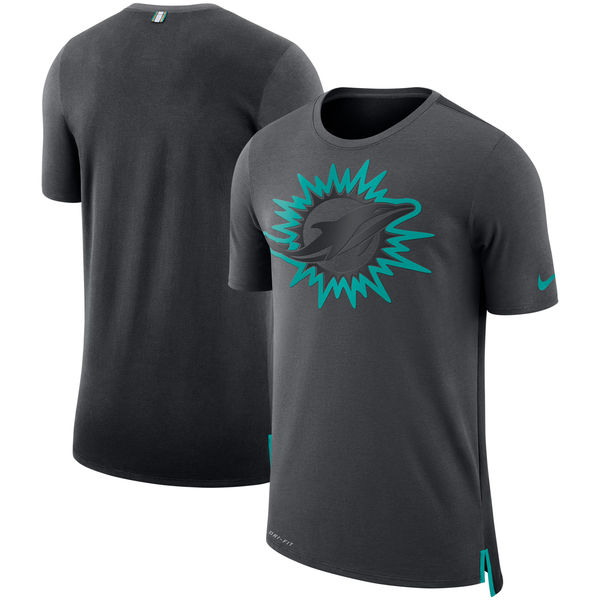 Men's Miami Dolphins Nike Charcoal/Black Sideline Travel Mesh Performance T-Shirt - Click Image to Close