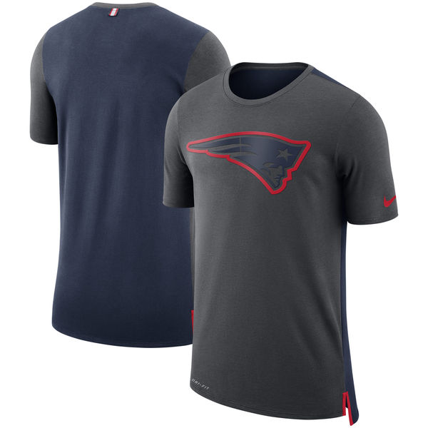 Men's New England Patriots Nike Charcoal/Navy Sideline Travel Mesh Performance T-Shirt - Click Image to Close