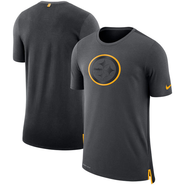Men's Pittsburgh Steelers Nike Charcoal/Black Sideline Travel Mesh Performance T-Shirt - Click Image to Close