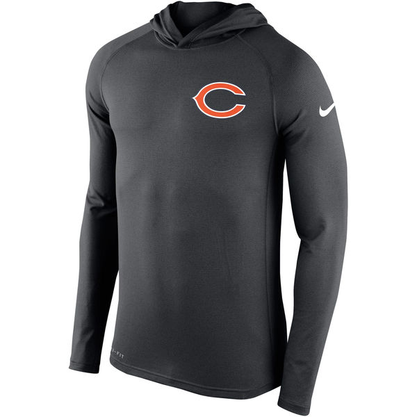 Men's Chicago Bears Nike Charcoal Stadium Touch Hooded Performance Long Sleeve T-Shirt - Click Image to Close
