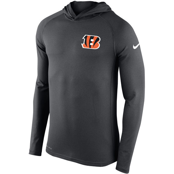 Men's Cincinnati Bengals Nike Charcoal Stadium Touch Hooded Performance Long Sleeve T-Shirt - Click Image to Close