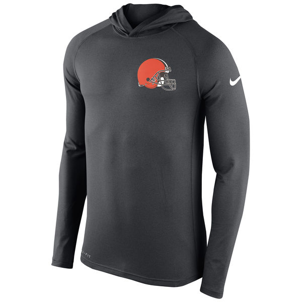 Men's Cleveland Browns Nike Gray Stadium Touch Performance Long Sleeve T-Shirt - Click Image to Close