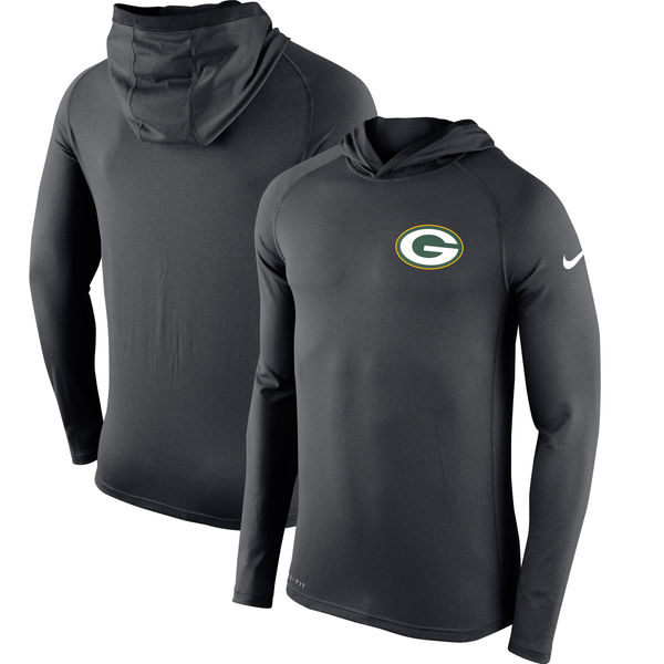 Men's Green Bay Packers Nike Charcoal Stadium Touch Hooded Performance Long Sleeve T-Shirt
