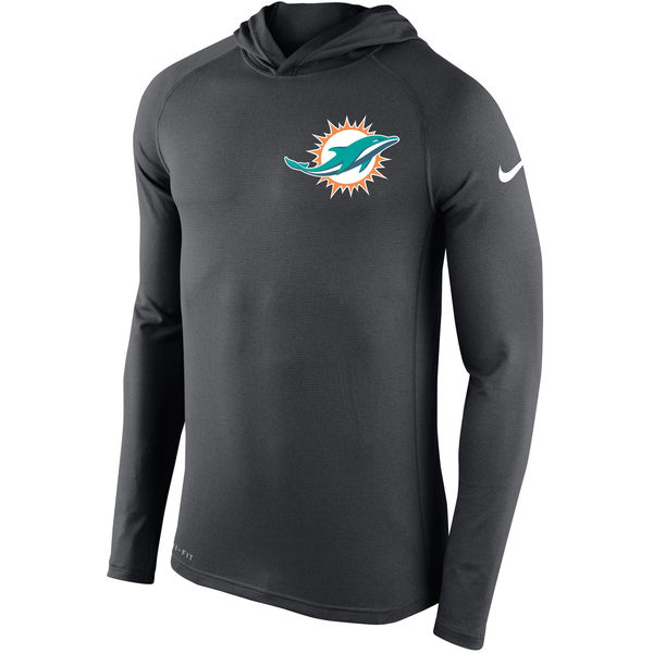 Men's Miami Dolphins Nike Charcoal Stadium Touch Hooded Performance Long Sleeve T-Shirt