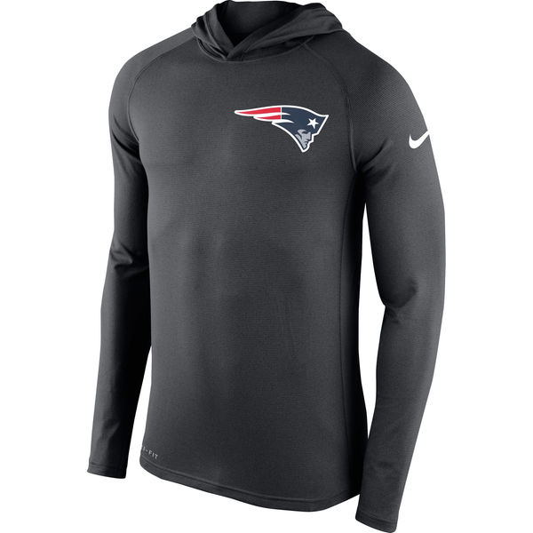 Men's New England Patriots Nike Charcoal Stadium Touch Hooded Performance Long Sleeve T-Shirt