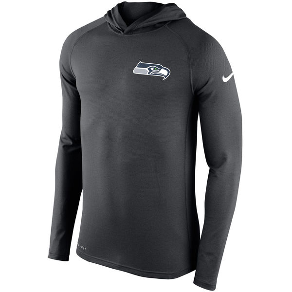 Men's Seattle Seahawks Nike Charcoal Stadium Touch Hooded Performance Long Sleeve T-Shirt