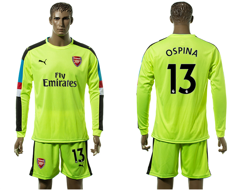 2017-18 Arsenal 13 OSPINA Fluorescent Green Long Sleeve Goalkeeper Soccer Jersey