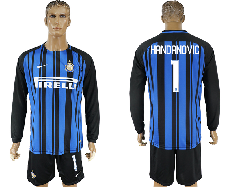 2017-18 Inter Milan 1 HANDANOVIC Home Long Sleeve Soccer Jersey