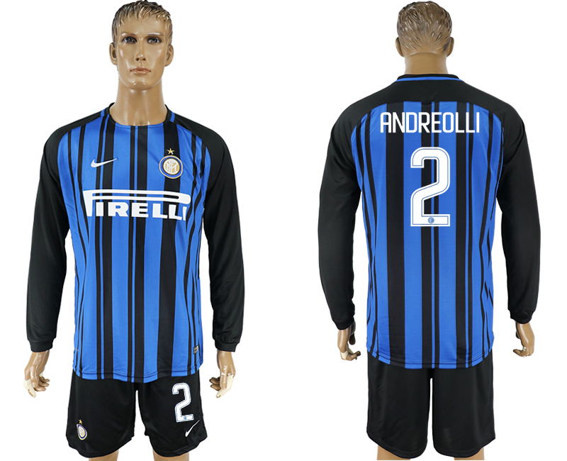 2017-18 Inter Milan 2 ANDREOLLI Home Long Sleeve Soccer Jersey