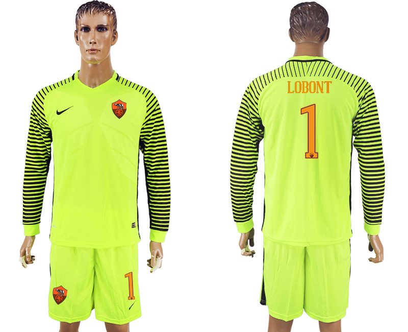 2017-18 Roma 1 LOBONT Fluorescent Green Long Sleeve Goalkeeper Soccer Jersey
