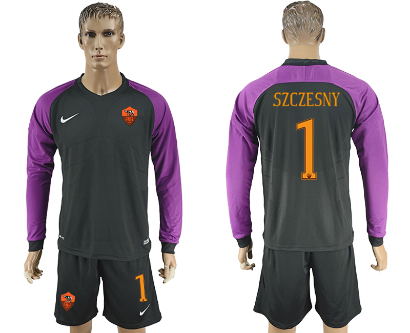 2017-18 Roma 1 SZCZESNY Black Long Sleeve Goalkeeper Soccer Jersey