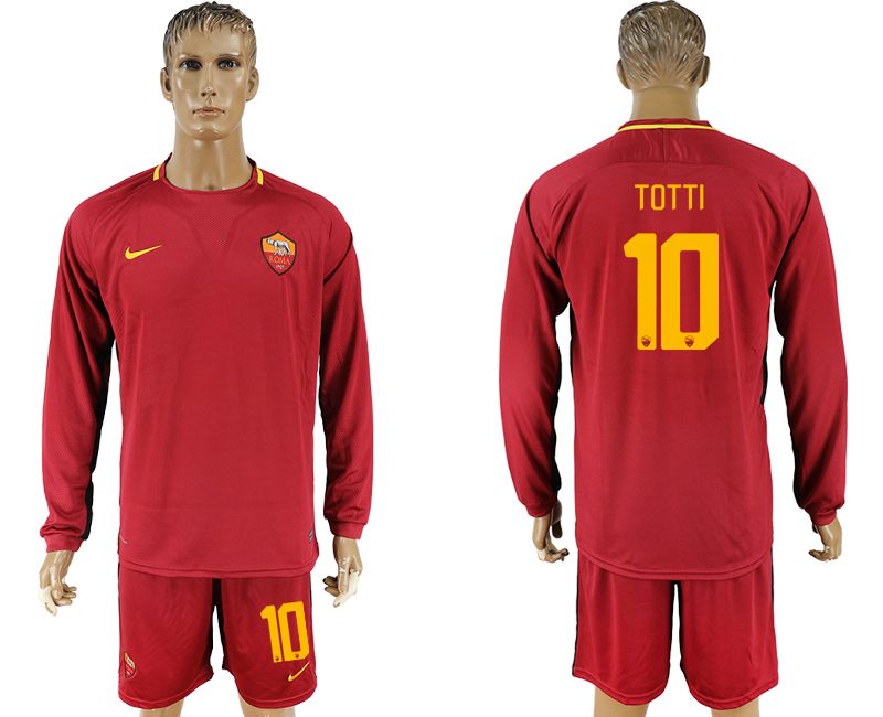 2017-18 Roma 10 TOTTI Home Long Sleeve Soccer Jersey