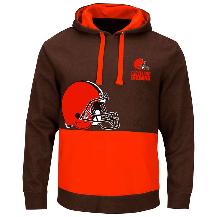 Cleveland Browns Brown & Orange Split All Stitched Hooded Sweatshirt