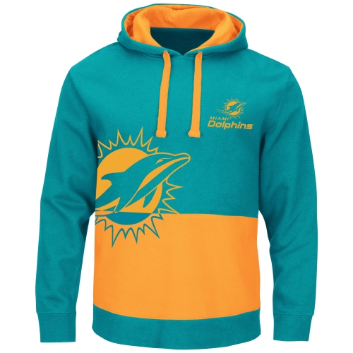 Miami Dolphins Aqua & Gold Split All Stitched Hooded Sweatshirt