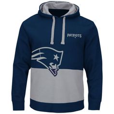 New England Patriots Navy & Gray Split All Stitched Hooded Sweatshirt