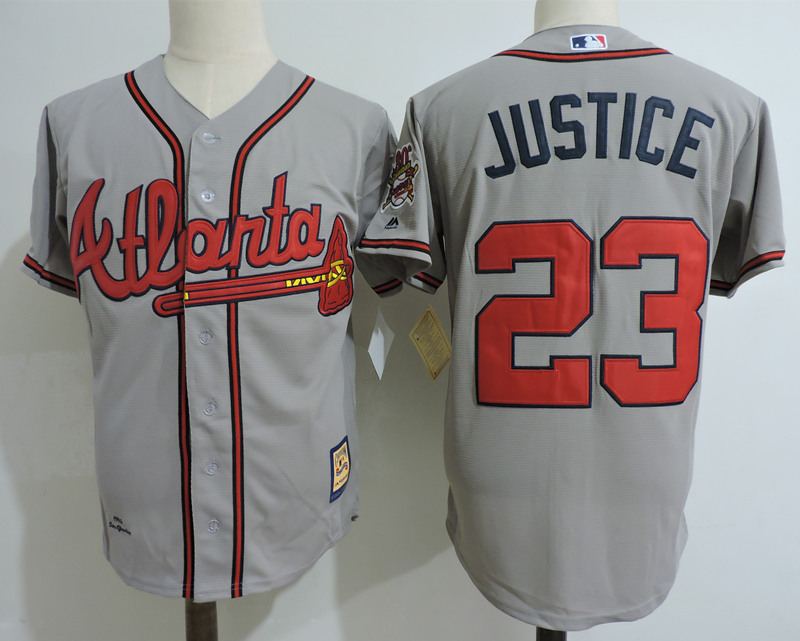 Braves 23 David Justice Gray Cooperstown Collection Jersey - Click Image to Close