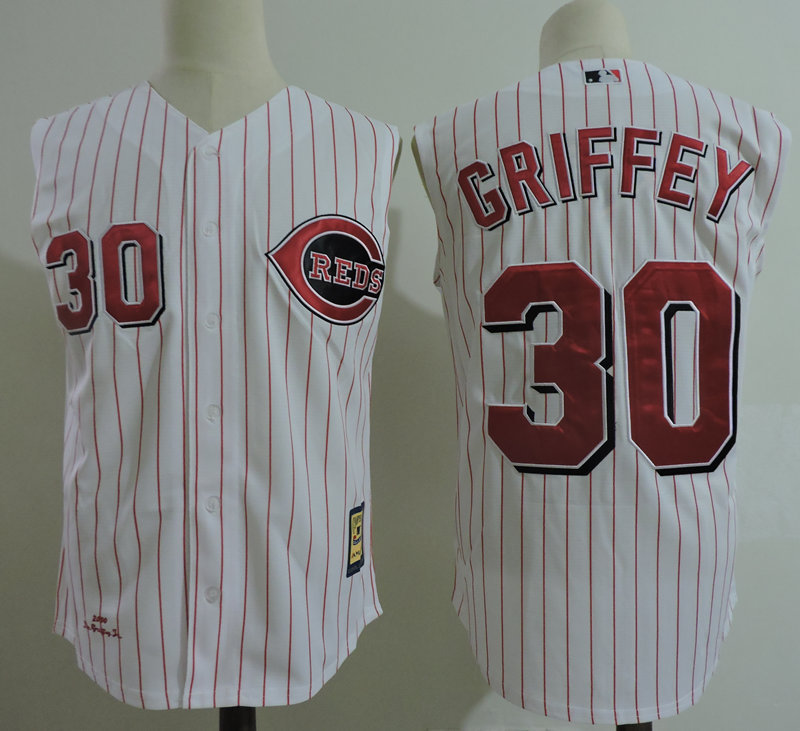 Reds 30 Ken Griffey Jr White Cooperstown Collection Player Jersey - Click Image to Close