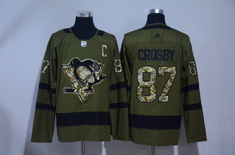 Penguins 87 Sidney Crosby Olive Green Adidas Jersey