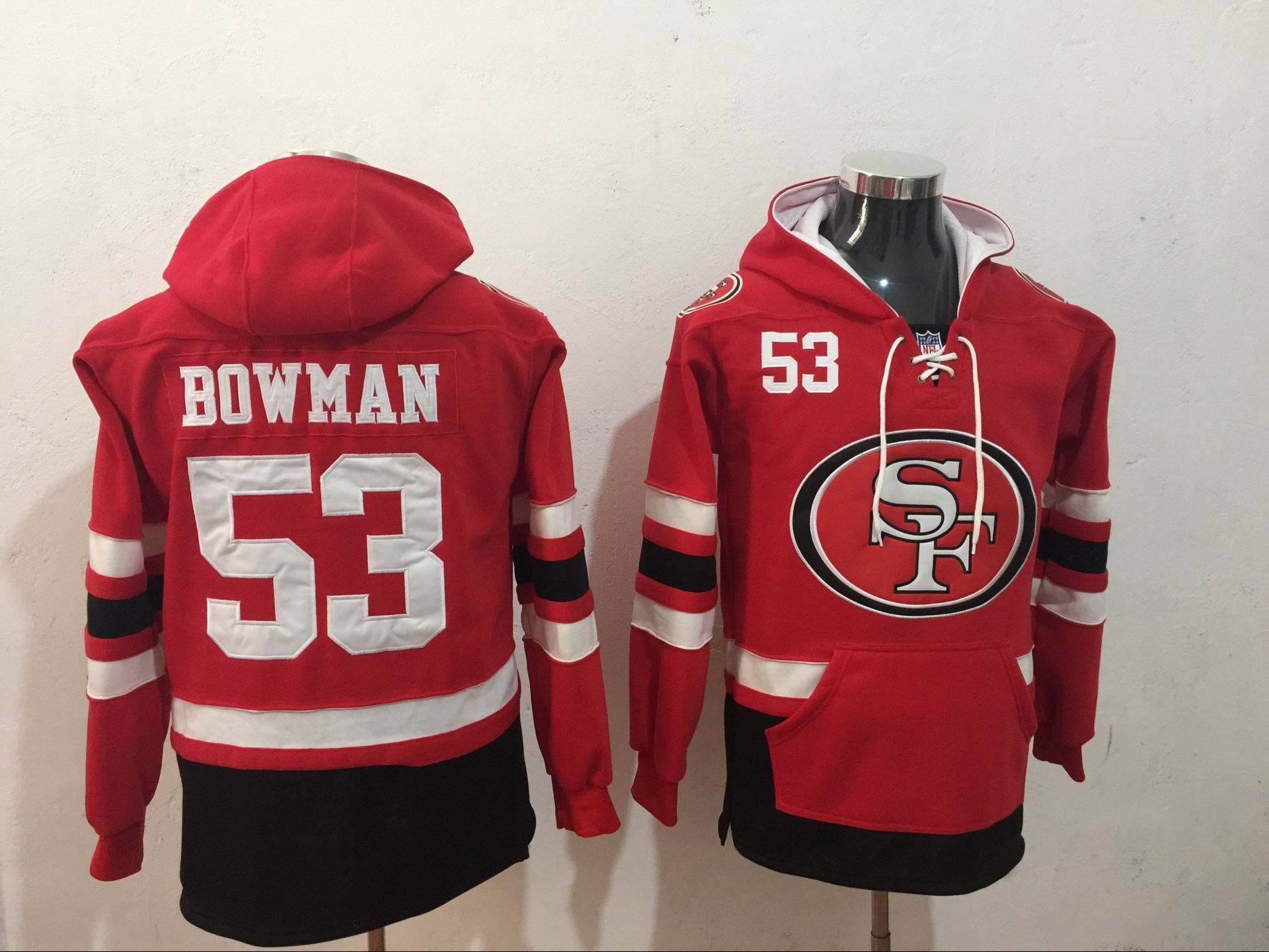 San Francisco 49ers 53 NaVorro Bowman Red All Stitched Hooded Sweatshirt